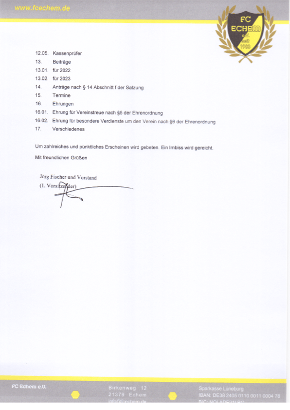 Tagesordnung JHV 2022 - 2